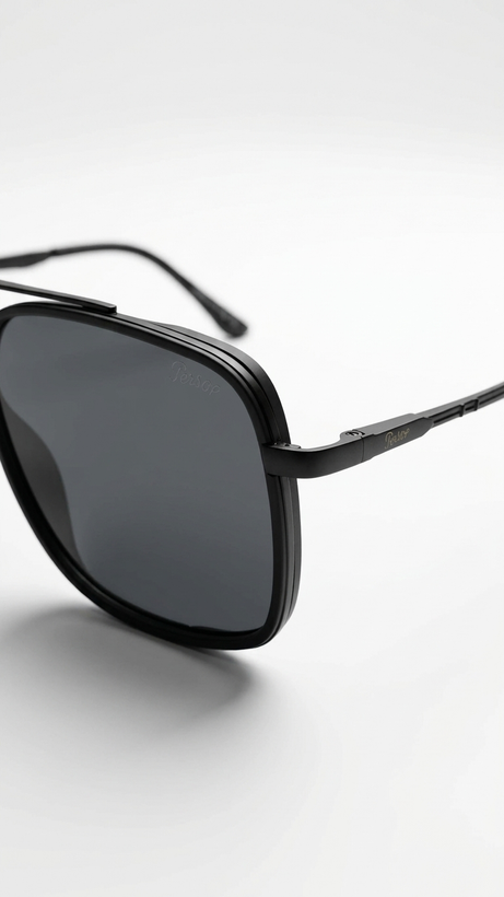 عینک آفتابی مردانه پرسول (Persol) مدل D24 | فریم فلزی دو پل مشکی با عدسی پلاریزه و UV400